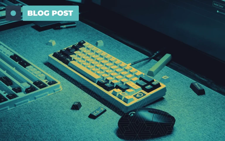 Mechanical keyboard and mouse on a desk, cover image of the Cycloid blog post on developer self-service