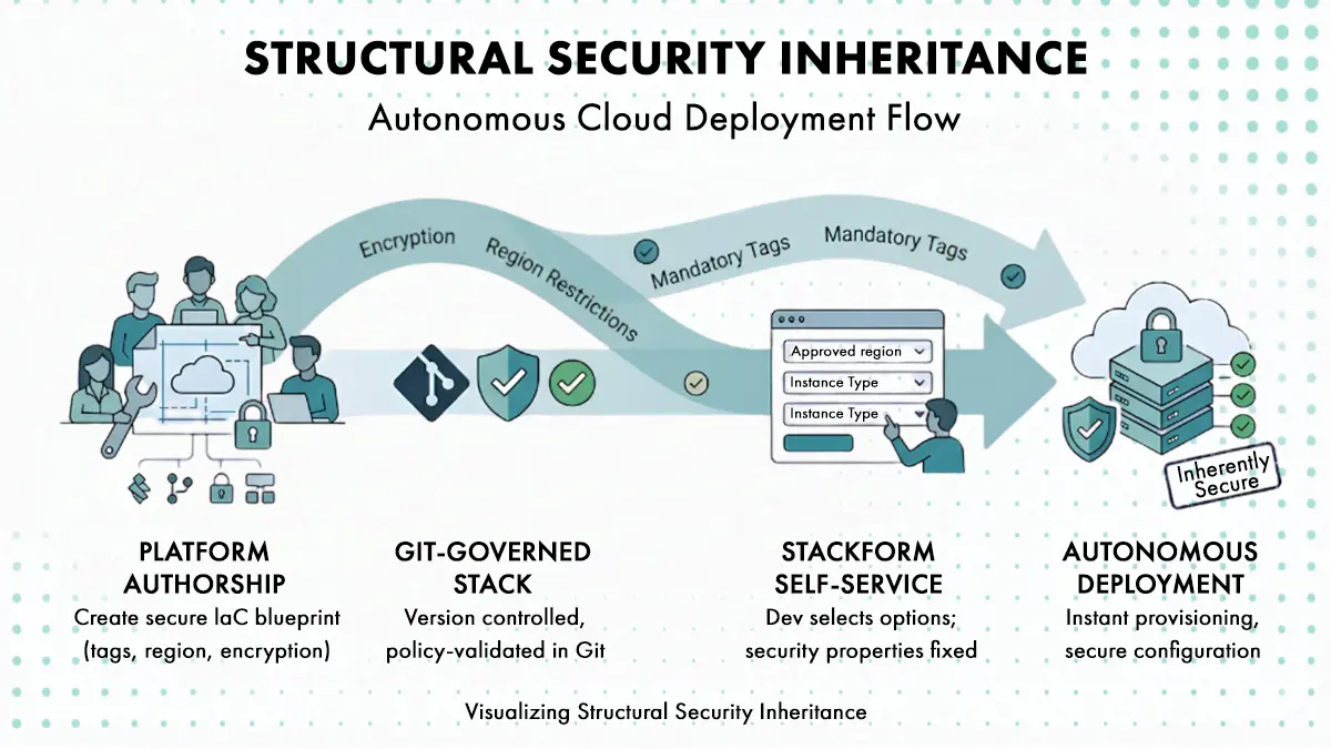Structural security inheritance - autonomous cloud deployment flow via StackForms