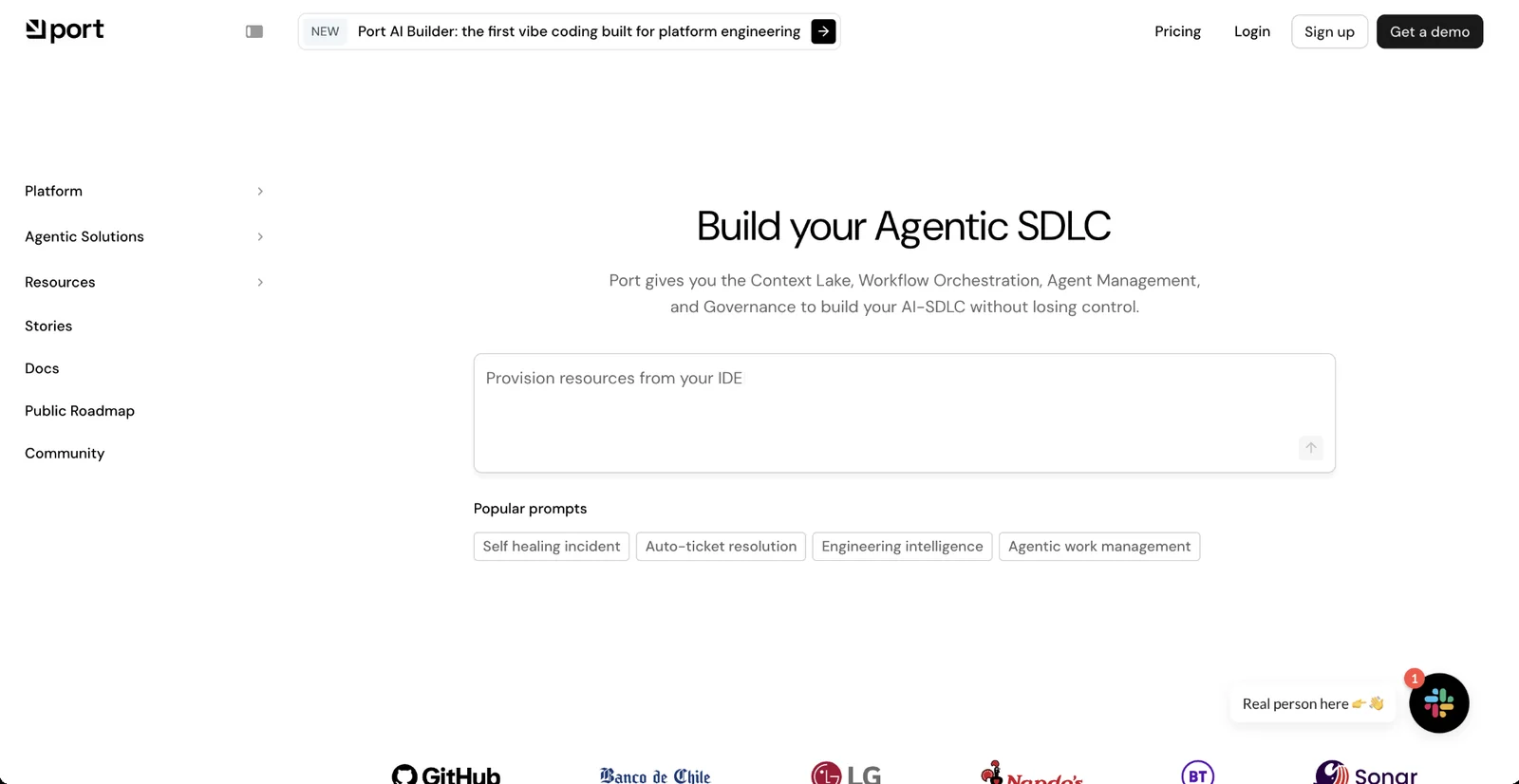 Port internal developer portal homepage