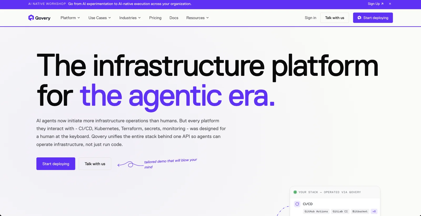 Qovery infrastructure platform homepage