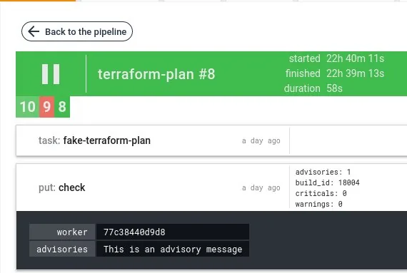Validation with advisories, the job is green and display advisories result as metadata